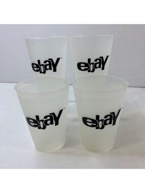Set Of 4 Old eBay Logo Frosted Plastic Cups 16 Oz Party Drinkware eBayana